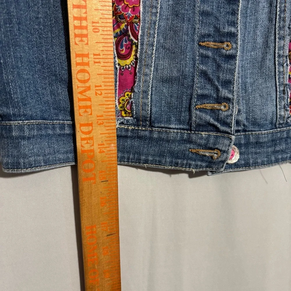 Justice size 14 Girls Embellished Denim Vest with Pink Accents Paisley Fabric